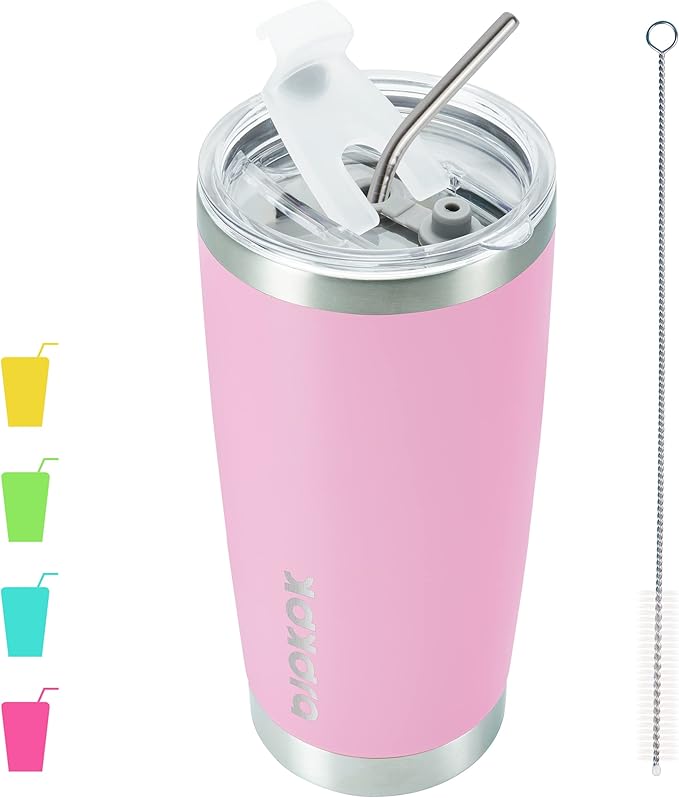 BJPKPK 20 oz Insulated Tumblers Stainless Steel Coffee Mug Tumbler Cups With Lid And Straw,Light Pink