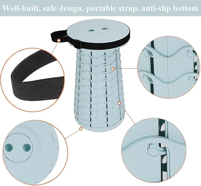 Fishboy Upgraded Collapsible Stool, 400lbs Max Weight, Lightweight But Sturdy, Portable Retractable Folding Telescoping Foldable Camping Stool for Adults Outdoor Fishing Hiking Gardening Travel BBQ