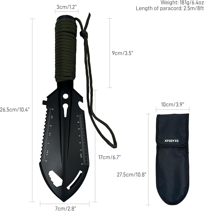 Small Camping Shovel, 9 in 1 Mini Hand Shovel, Portable Backpacking Trowel, Ultralight Compact Multitool for Camping, Gardening, Outdoor Survival, Black