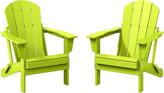 WestinTrends Malibu 2 Piece Set Outdoor Folding Poly Adirondack Chair, Lime