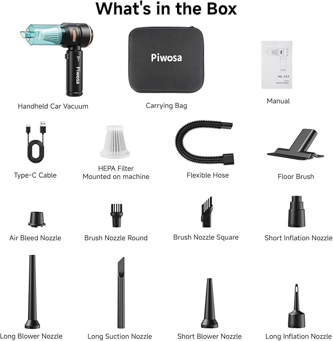 Handheld Vacuum Cordless, Car Vacuum Cleaner with Brushless Motor, Strong Suction Vacuum & Compressed Air Dusters with LED Light, Wireless Mini Portable Hand Vacuum Blower for Home, Pet (Black)