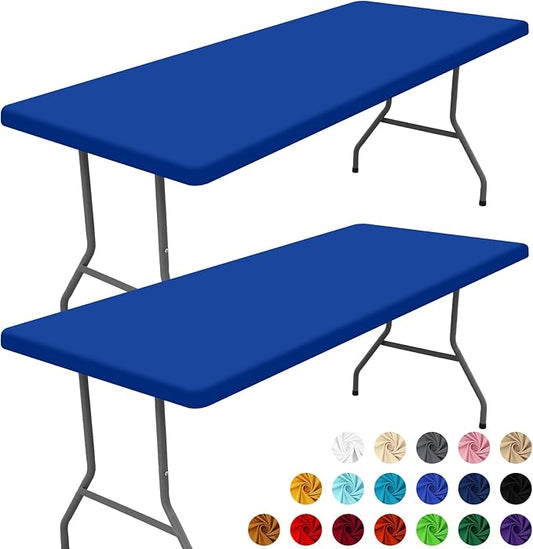 Spandex Picnic Table Cloth 2 Pack, Elastic Fitted Tablecloths for 5 Foot Rectangle Tables, Stretch Washable Patio Table Cover for Outdoor, Camping, Banquet and Parties (Blue, 30"x60")