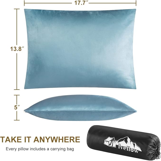 Ivellow Memory Foam Travel Pillow Compressible Camping Pillow for Sleeping Shredded Memory Foam Pillow Compact Firm Supportive Travel Pillow for Adults Kids Outdoor Hiking Essential Gear Blue-S