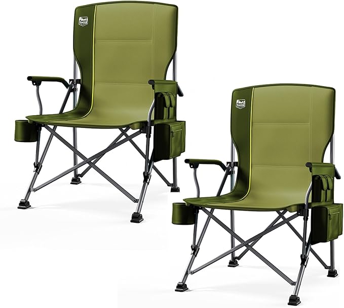 TIMBER RIDGE Oversized Folding Camping Chair High Back Heavy Duty for Adults Support up to 500lbs with Cup Holder, Side Pocket Cooler Bag 2 Pack