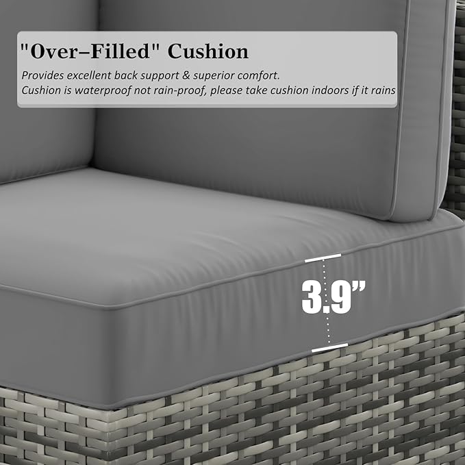 LayinSun 8 Piece Patio Furniture Set with Fire Pit Table, Outdoor Conversation Sets Wicker Rattan Sectional Sofa with Coffee Table