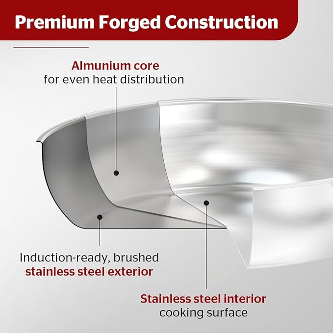 Sunhouse 18/10 11 Inch Stainless Steel Frying Pan, Whole-Clad No Coatings Skillet with Stay-cool Handle for Cooking, Durable & Oven Safe to 500°F, Dishwasher Safe, Compatible with All Cooktops