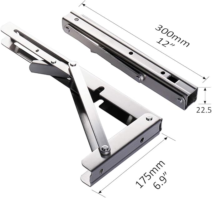 Storystore Folding Shelf Brackets - 12 Inch Heavy Duty Stainless Steel Collapsible Shelf Bracket for Bench Table, Space Saving DIY Bracket, Max Load: 550lb (2 PCS