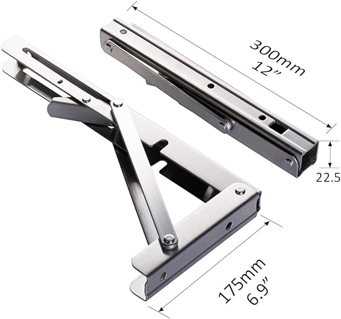 Storystore Folding Shelf Brackets - 12Inch Heavy Duty Stainless Steel Collapsible Shelf Bracket for Bench Table, Space Saving DIY Bracket, Max Load: 550lb