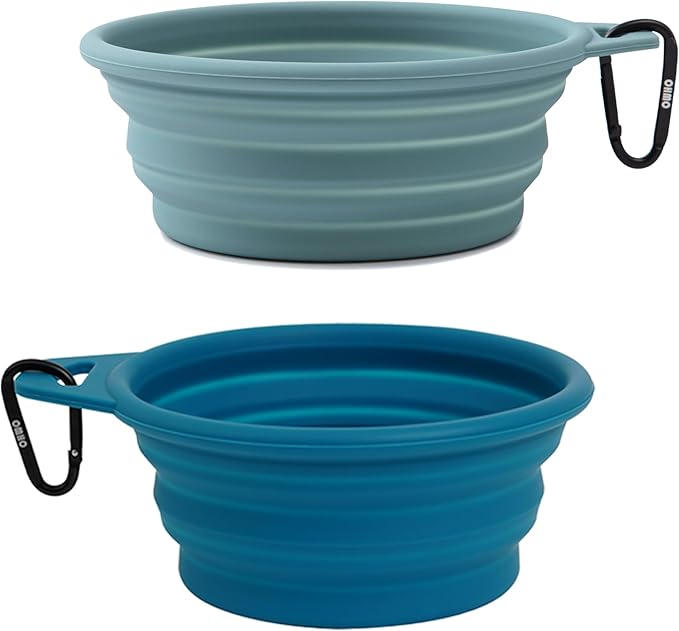 OHMO Collapsible Dog Bowl(2 Pack, Peacock&Light Blue 12oz/400ml) Premium Silicone Pet Water Bowls for Cats & Dogs, Portable Dog Travel Bowls Foldable for Outdoor Camping Hiking