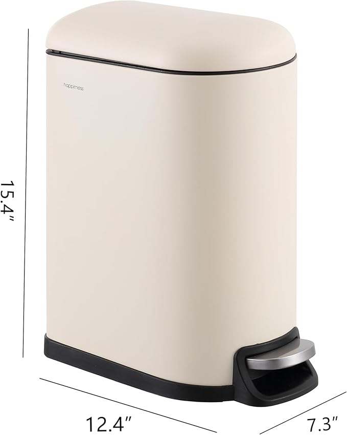 happimess HPM1009F Roland Mini 2.6-Gallon Step-Open Trash Can, Limestone Beige,with Soft-Close Lid, Fingerprint Resistant, Modern, Minimalistic for Home, Kitchen, Office, Bedroom, Bathroom