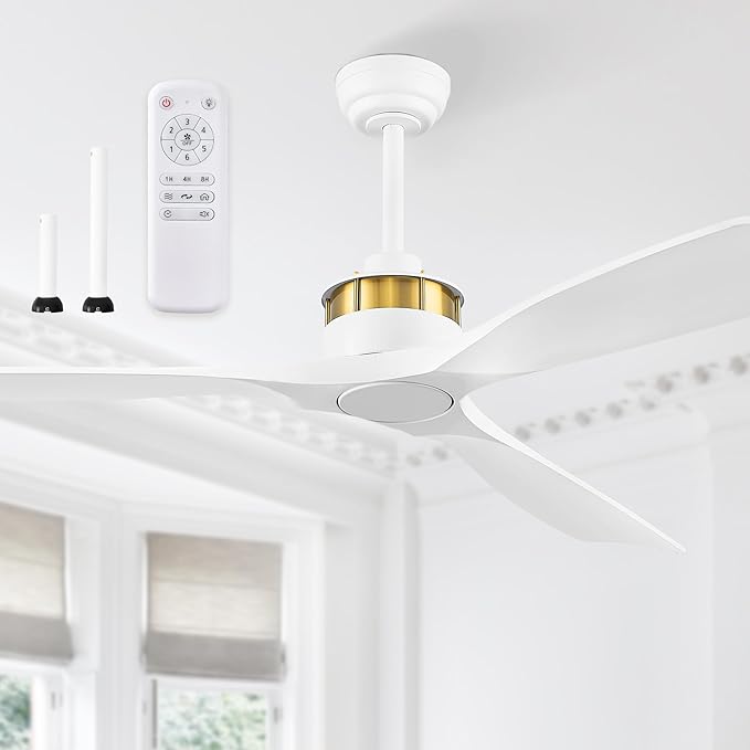 52" Ceiling Fans without Lights, Flush Mount Ceiling Fan with Remote Control,Modern Outdoor Ceiling Fans with 2 Downrods 6-Speeds Reversible DC Motor for Patio Bedroom Living Room