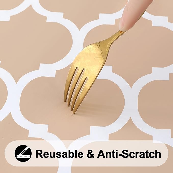 Smiry Rectangle Picnic Table Cover, Waterproof Elastic Fitted Camping Tablecloths for 4 Foot Tables, Wipeable Flannel Backed Vinyl Tablecloth Protector for Indoor, Outdoor (Khaki, 24x48 Inches)