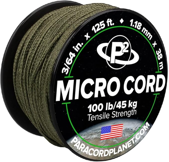 Paracord Planet Micro Paracord – Thin Braided Cord for Crafting, Fishing, and DIY Projects in 125 ft Spools – Olive Drab