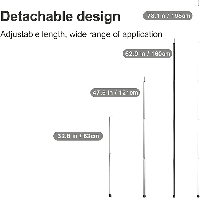 KOMCLUB Adjustable Tent Poles Telescoping Tarp Poles Camping Stainless Steel Lightweight Tarp Poles for Sun Sails Canopy Awning Shelter Bac