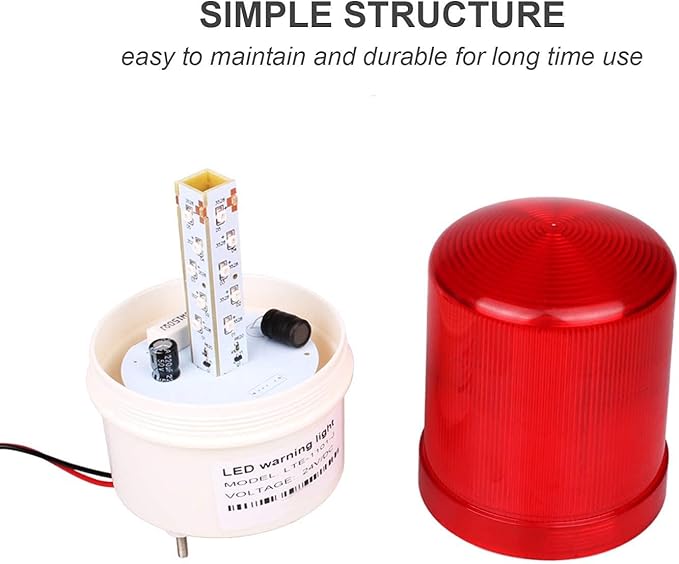 Industrial LED Rotating Strobe Beacon Warning Lights, Electrical Revolving Signal Lights for Emergency, 110v AC, Red, with Buzzer