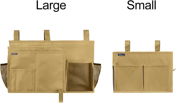 Surblue Bedside Caddy Hanging Organizer Bedside Storage Bag for Bunk and Hospital Beds (Small, Khaki)