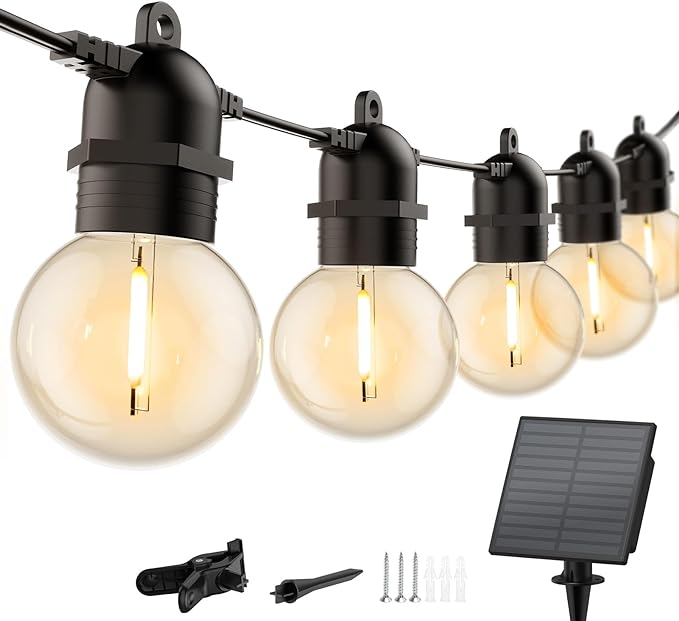 Brightown Outdoor Solar String Lights 34FT - LED G40 Pro Globe Patio Energy Saving with 11 Shatterproof Bulbs, 3 Light Modes Waterproof Hanging Lights for Christmas Outside Garden Backyard Party Decor