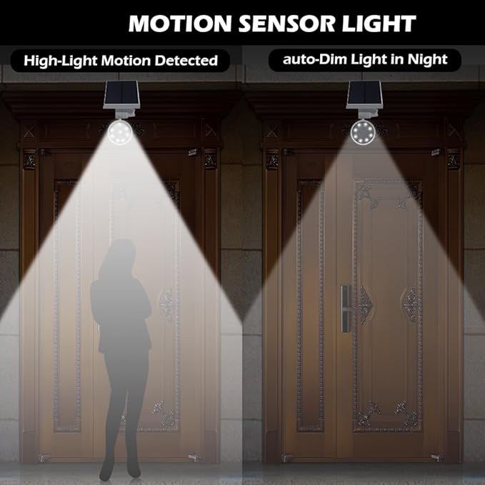 Solar Motion Sensor Lights for Outside 1400-Lumen 9W(110W Equ.) Aluminum Outdoor Solar Motion Flood Security Spotlight for Garden Driveway Garage Deck, 2-Year 100% Free Warranty(White 2 Pcs)