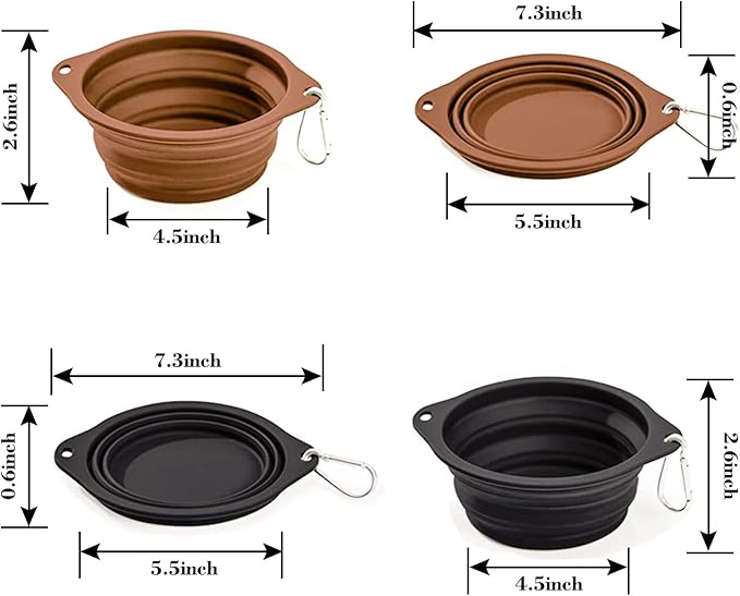 Silicone No Spill Collapsible Travel Dog Bowl, 2 Pack No Plastic Rim Pet Water Bowls, Portable Leak-Proof Pet Feeding Bowls