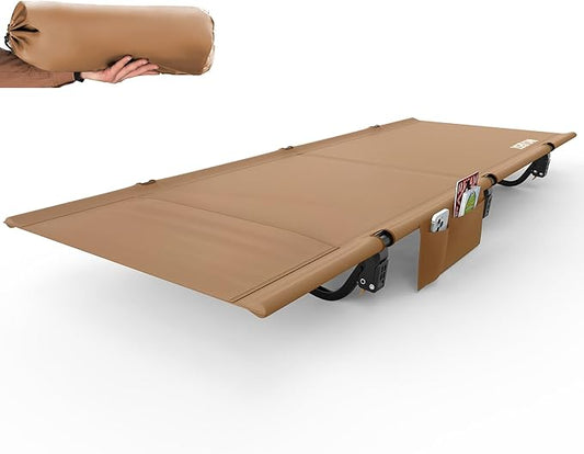 Ultralight Camping Cot for Adults, Portable Folding Camping Bed, Supports 350 lbs - Lightweight for Travel, Camping, Hiking, Backpacking, Mountaineering (Khaki)