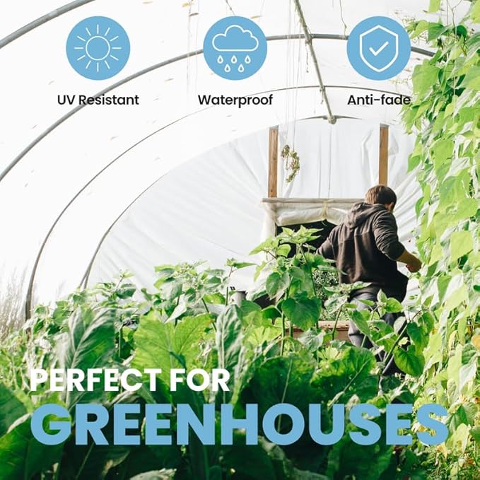 16 Mil Clear Poly Heavy Duty Tarp with Fiber Reinforcement - True Size Tarps with UV Protection, Tear Resistance, Flexibility, Reinforced Corners 15x25