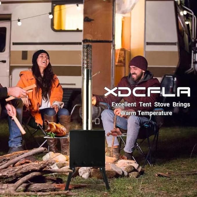 Wood Burning Stove, Wood Stove With Chimney Pipes, Small Camping Wood Stove With Anti-Spark and Adjustment Pipe for Hunting,fishing,Cooking,Heating,Drying Clothes double-layer Hot Tent Stove