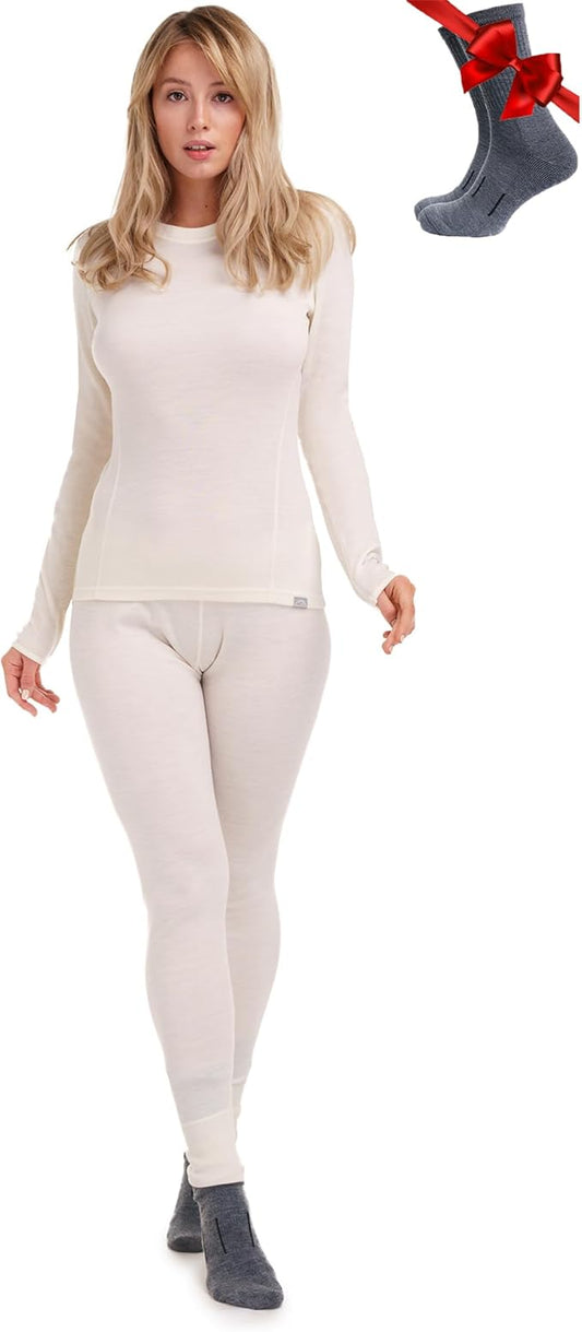 Merino.tech Merino Wool Base Layer Women Set - Heavyweight, Lite, Midweight Merino Thermal Underwear For Women Top, Bottom