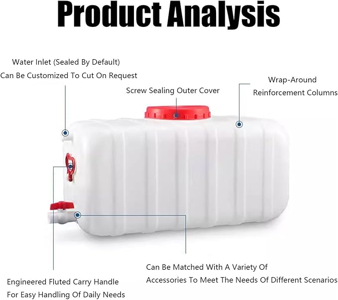 Plastic Water Storage Carrier with Tap 25L/35L/50L/80L/110L/200L Water Tank Dispenser Emergency Water Container for Camping Caravan Hiking Outdoor(Size:9.25Gal/35L)