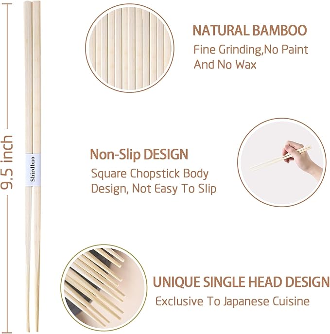 100 pairs disposable bamboo Chopsticks |Japanese Style With Paper Band Separated，9.45in for Sushi & Asian Dishes