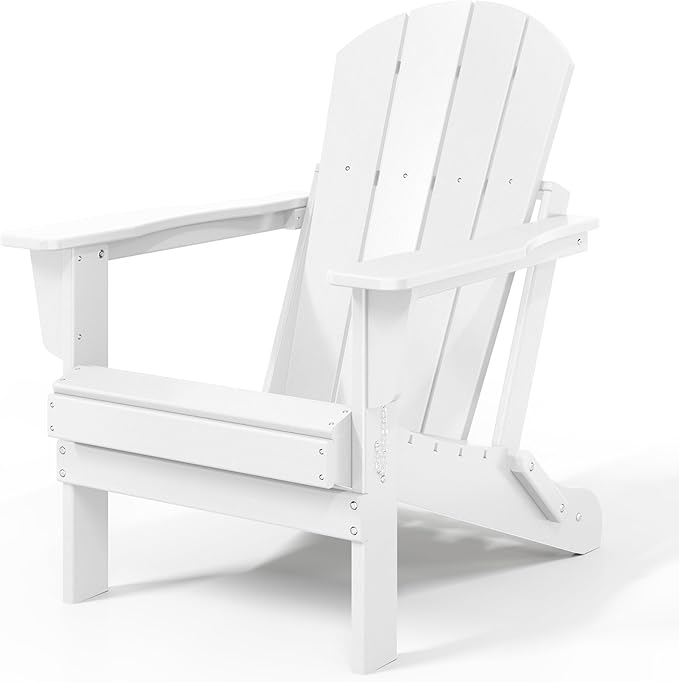 WestinTrends Malibu HDPE Outdoor Patio Folding Poly Adirondack Chair, White