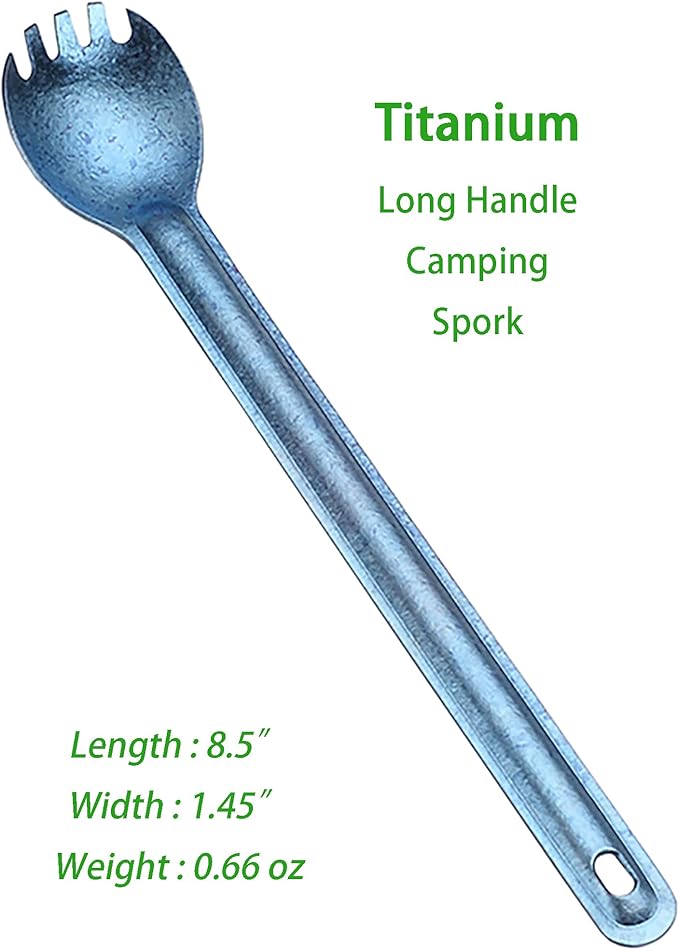 Titanium Long Handel Spork and Spoon, Camping Spork and Spoon, Soup Spoon, Eco-Friendly Coffee Spoon, Portable Travel Camping Utensils