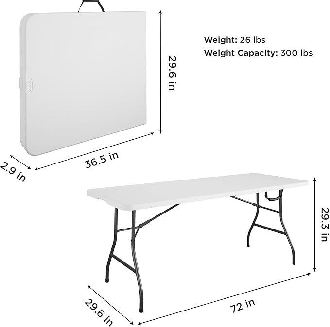 COSCO Fold-in-Half Banquet Table w/Handle, 6ft, White