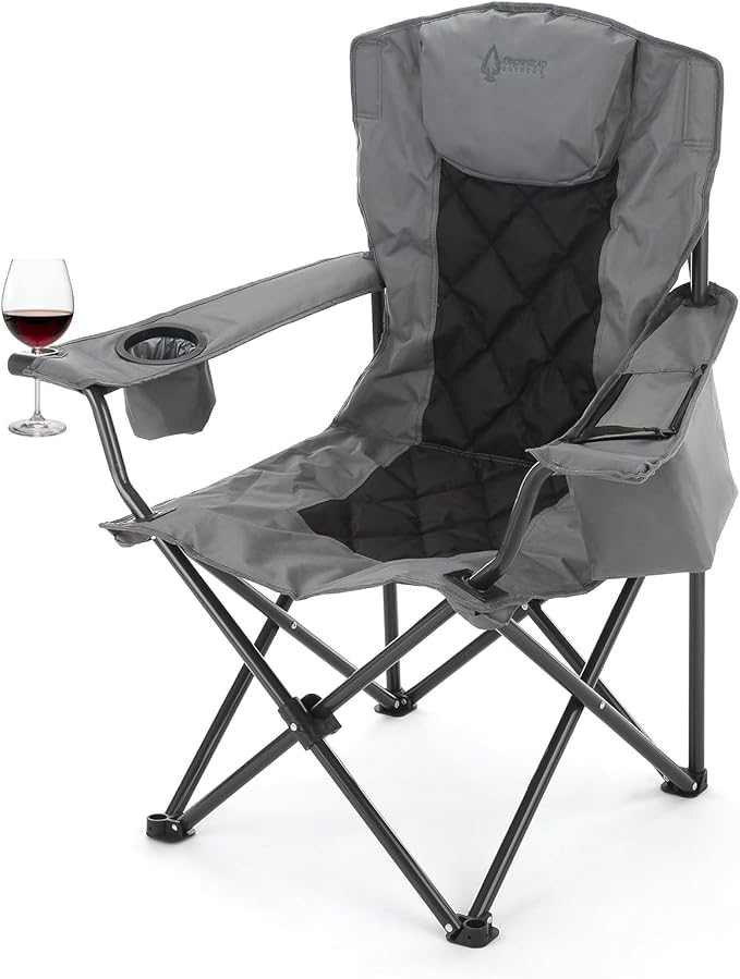 ARROWHEAD OUTDOOR Portable Folding Camping Quad Chair w/ 6-Can Cooler, Cup & Wine Glass Holders, Heavy-Duty Carrying Bag, Padded Armrests, Headrest & Seat, Supports up to 550lbs, USA-Based Support