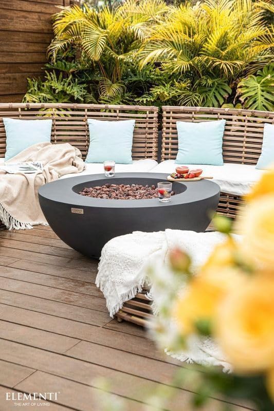Elementi Lunar Bowl Cast Concrete Fire Table, Outdoor Fire Pit Fire Table Patio Furniture, Dark Gray (Natural Gas)