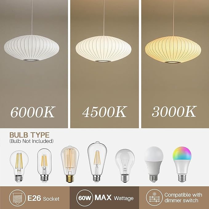 24 Inch Large White Pendant Light,Art Deco Bubble Lamp,Rustic Kitchen Island Pendant Lighting,Farmhouse Style Hanging Light for Hallway Office