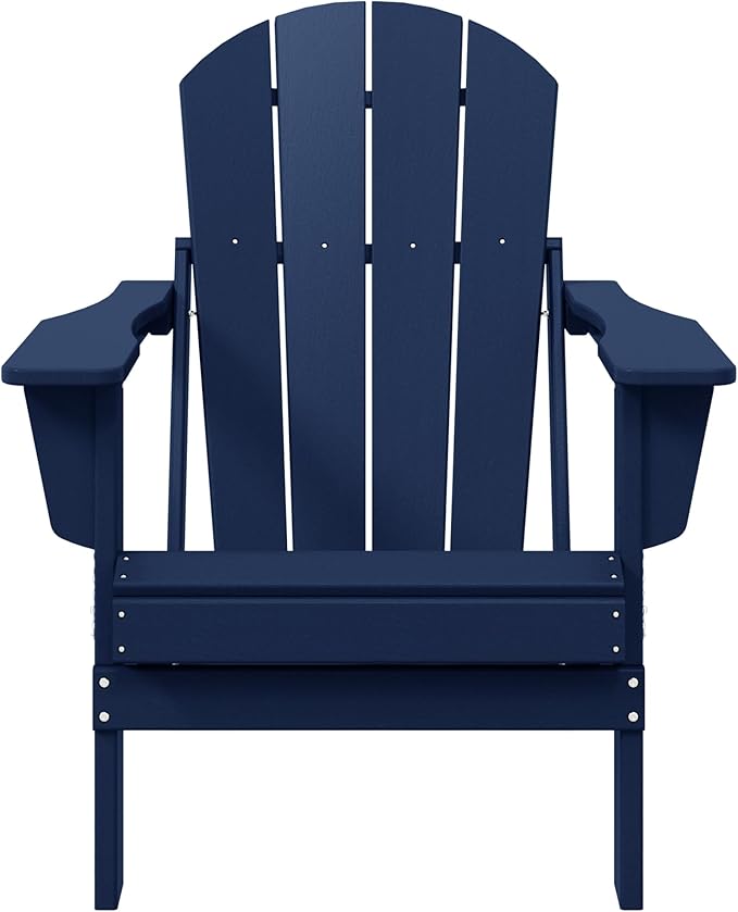 WestinTrends Malibu HDPE Outdoor Patio Folding Poly Adirondack Chair, Navy Blue