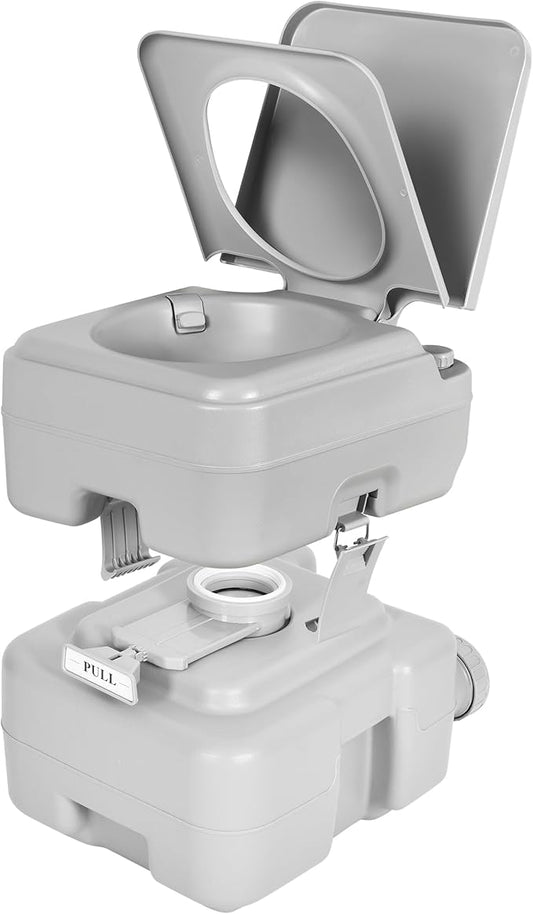 YITAHOME 6.1 Gallon Portable Toilet RV Travel Potty Detachable Waste Tank for Effortless Cleaning, T-Type Water Outlets, Handle Flush Pump for Camping, Boating, Hiking, RV, Trips