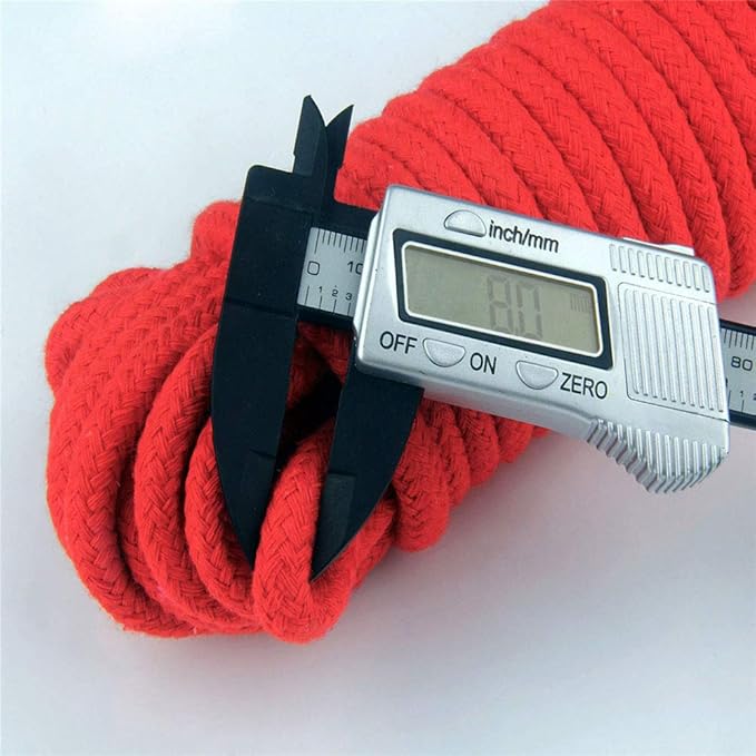 Soft Cotton Rope, 32 feet / 10m Rope, 8mm Thick, Soft Rope, Long Rope, Soft Tying Rope (Red+Red)