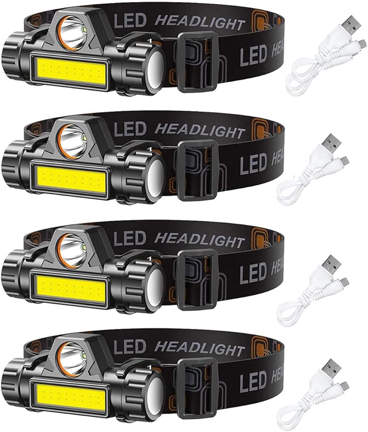 LED headlamp Flashlight 4-Pack LED Rechargeable Headlamp Headlight for Running, Camping, Hiking and More Lumens USB Rechargeable Headlight, Outdoor Camping Cycling Fishing, headlamp Flashlight