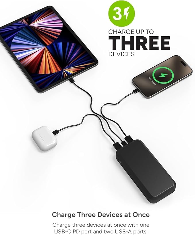 Mophie powerstation prime20 - Ultra-Compact Portable Power Bank with 20,000mAh Internal Battery, 18W USB-C PD Fast Charging, 3-Device Simultaneous Charging, Best Mom