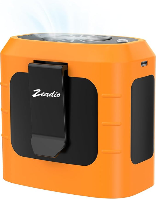 Zeadio Waist Clip Fan, 3 Spreed 10000mAh Operated Hands-free Wearable Necklace Fan, with lighting function for Hot Flashes Home Office Travel Outdoor Sports - Orange