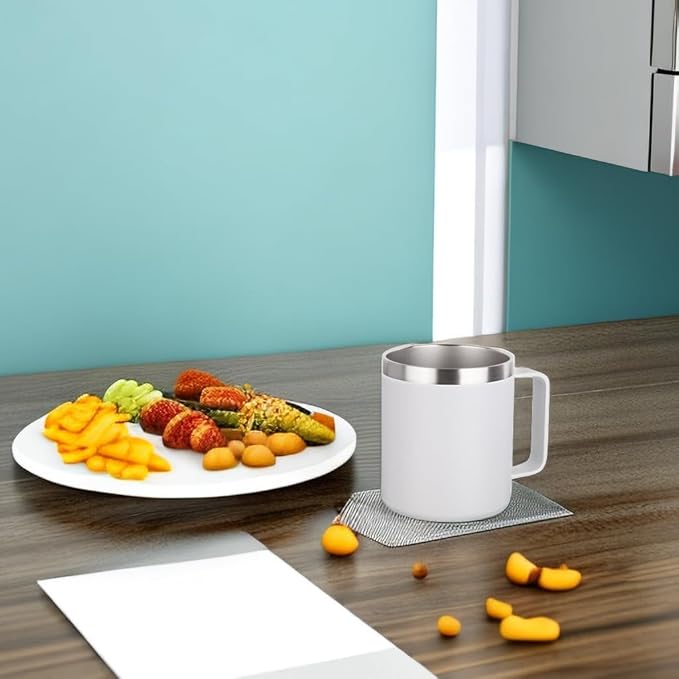 Volhoply 14oz Insulated Stainless Steel Coffee Mug with Lid Bulk 4 Pack,Double Wall Vacuum Travel Coffee Cup with Handle,Reusable Cups Tumbler,Camping Mugs Keep Hot,Ideal Gifts(Assorted,4)