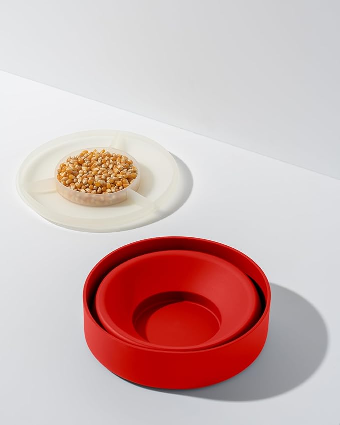 W&P Microwave Silicone Popper Maker | Red | Collapsible Bowl w/Built in Measuring, BPA, Eco-Friendly, Waste Free, 9.3 Cups of Popped Popcorn
