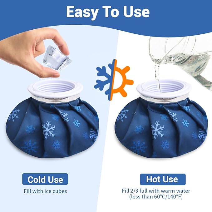 NEWGO Ice Pack for Injury Reusable, Small Ice Bag Refillable Ice Pack for Hot Cold Therapy and Pain Relief, Hot Water Bag, No-Leak Medical Ice Bag (9 Inch)