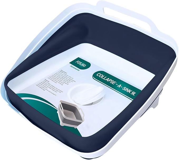 2.4 Gal(9L) Collapsible Dish Basin with Drain Plug,Space Saving Multiuse Foldable Sink Tub,Dishpan,Kitchen Sink for Camping,Plastic Tub,Vegetable Washing,RV