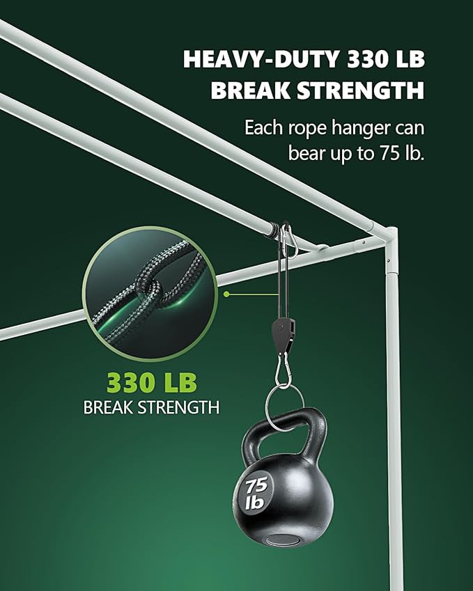 4-Pack 1/8" Adjustable Rope Hanger, Heavy Duty Ratchet Tie Down Strap with Reinforced Metal Gear, Ratcheting Pulley System Kayak Straps for Hanging Plants Grow Light and Various Tie-Down Uses