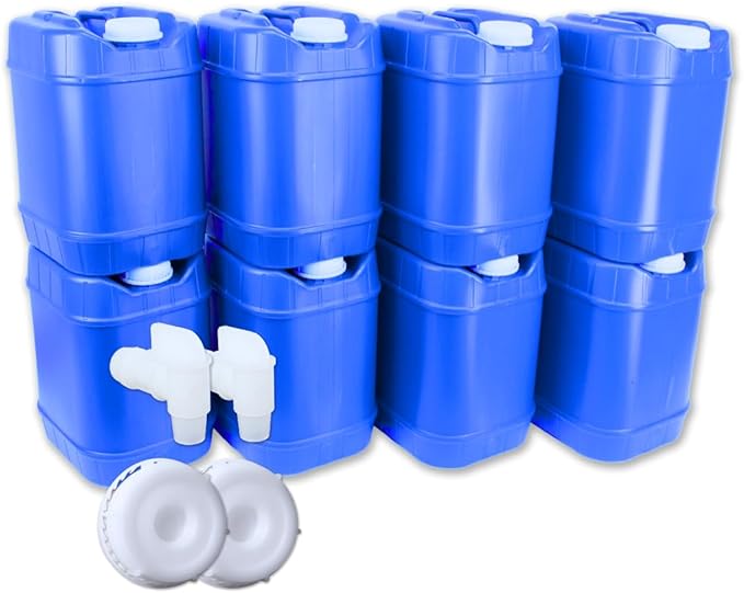 5-Gallon Stackable Water Storage Containers, 5 Gallons Each w/Lids + Spigot, Easy Fill, Survial Supply Emergency Water Storage for Camping and Disaster Preparedness, RV, 40 Gallon (8 Tanks)