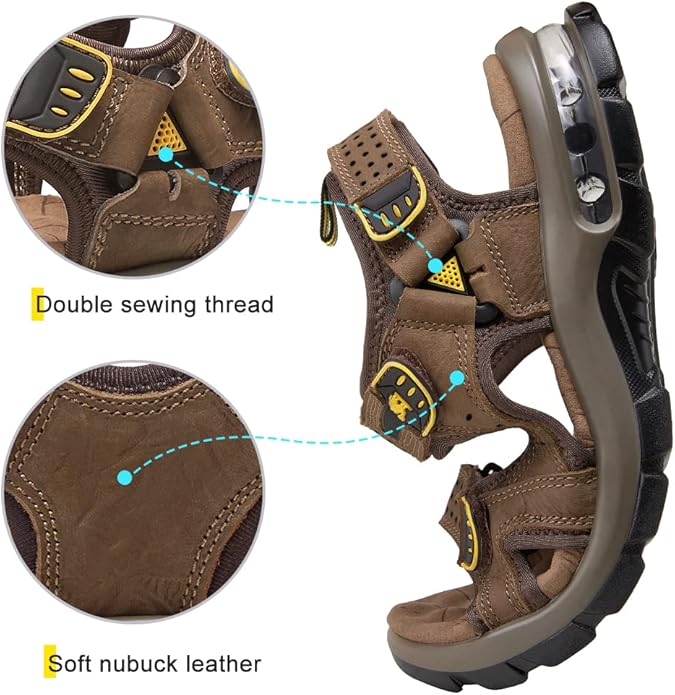 CAMEL CROWN Men's Leather Sandals for Hiking Walking Beach Treads Water Athletic Outdoor with Premium Air Cushion | Waterproof