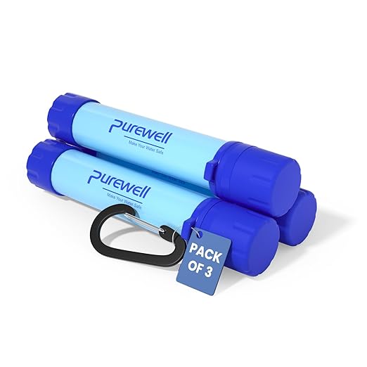 Purewell Outdoor Water Filter Personal Water Filtration Straw Emergency Survival Gear Water Purifier for Camping Hiking Climbing Backpacking