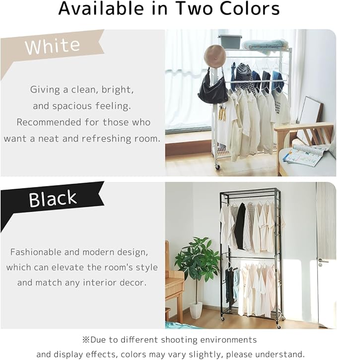 lumizone Folding Clothing Rack with Wheels Expandable Wardrobe Portable Clothes Rack for Hanging Clothes Adjustable Closet Shelves Garment Rack Durable Closet Racks for Hanging Clothes (Pro Black)